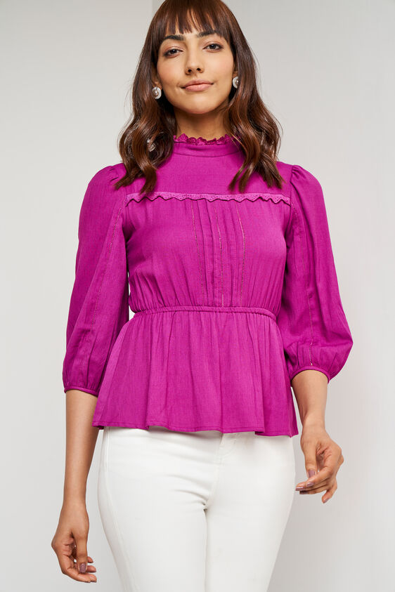 Magenta Solid Flared Top, Magenta, image 4